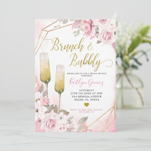 Soft Blush Rose Brunch et Bubbly Invitation (Debout devant)
