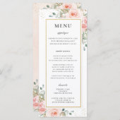 Soft Blush Rose Floral Gold Mariage Menu (Devant / Derrière)