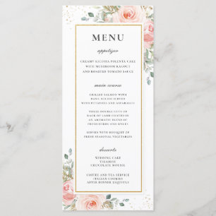 Soft Blush Rose Floral Gold Mariage Menu