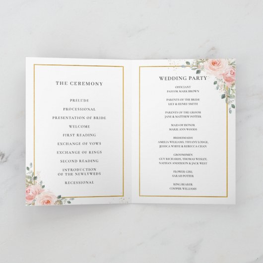 Soft Blush Rose Floral Gold Programme de mariage f (Intérieur)