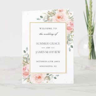 Soft Blush Rose Floral Gold Programme de mariage f