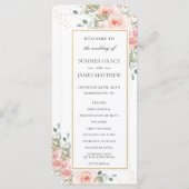 Soft Blush Rose Floral Gold Programme de mariage f (Devant / Derrière)
