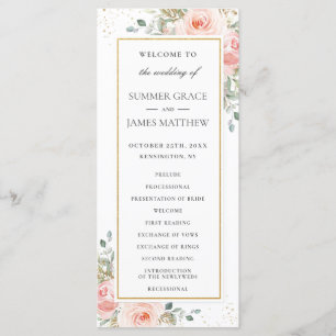 Soft Blush Rose Floral Gold Programme de mariage f