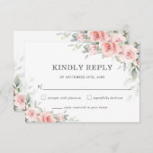 Soft Blush Rose Floral Greenery Mariage Carte RSVP (Devant / Derrière)