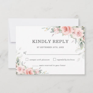 Soft Blush Rose Floral Greenery Mariage Carte RSVP