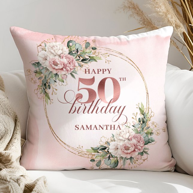 Soft Blush Rose Gold 50th Birthday Pillow Gift Kussen (Soft Blush Rose Gold 50th Birthday Pillow Gift)