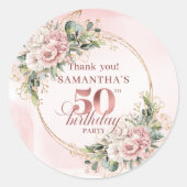 Soft Blush Rose Gold Botanical 50th Birthday Label (Voorkant)
