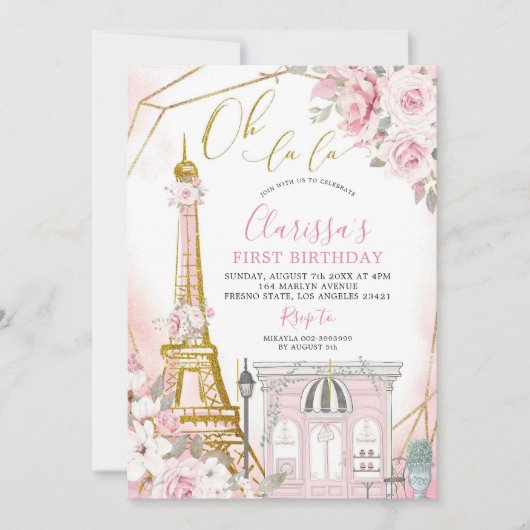 Soft Blush Rose Rose Paris Invitation Anniversaire (Devant)