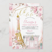 Soft Blush Rose Rose Paris Invitation Anniversaire (Devant / Derrière)