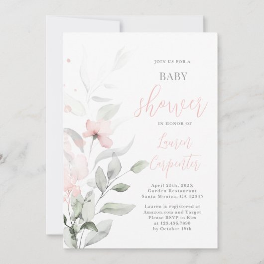 Soft Blush Roze Baby shower Meisje uitnodiging (Voorkant)