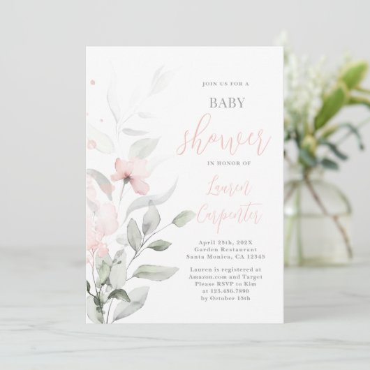 Soft Blush Roze Baby shower Meisje uitnodiging (Staand voorkant)
