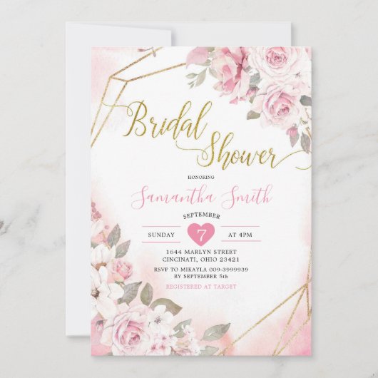 Soft Blush Roze Roze Bridal Shower Kaart (Voorkant)