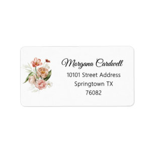 Soft Blush Roze Waterverf Bloemen Boeket Adres Etiket