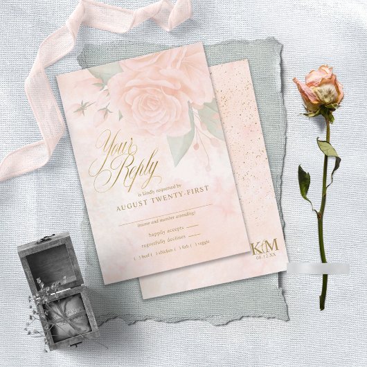 Soft Blush Rozen Wedding ID828 RSVP Kaartje