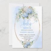 Soft Boho Blue Floral Baby Shower Gold Invitation (Devant)