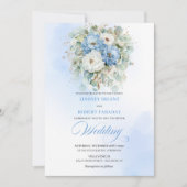 Soft Boho Dusty Blue White Peony Greenery Wedding Kaart (Voorkant)