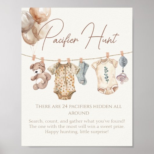 Soft Boho Neutral Baby Clothes Pacifier Hunt Poster (Voorkant)
