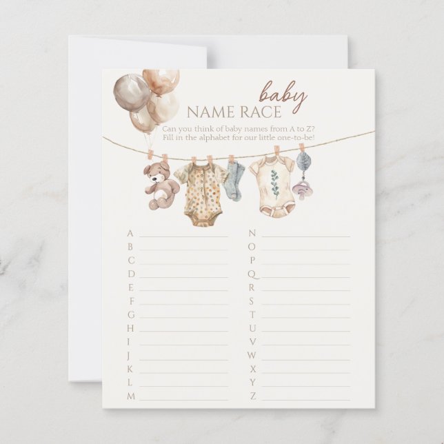 Soft Boho Neutral Baby Kleding Naam Race Game (Voorkant)