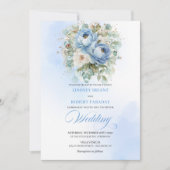Soft Boho Pastel Blue White Peony Greenery Wedding Kaart (Voorkant)