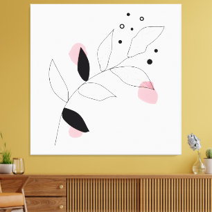 Soft Botanica – Minimalistische bladlijn kunst met Canvas Afdruk
