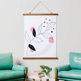 Soft Botanica – Minimalistische bladlijnkunst met  Hangend Wandkleed