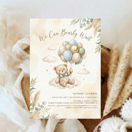 Soft Brown and Sage Balloon Teddy Bear Baby Shower Kaart