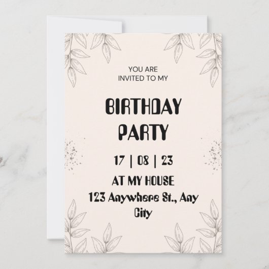 Soft Brown Leaf Birthday Invitation (Devant)