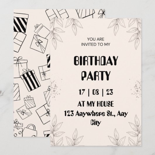 Soft Brown Leaf Birthday Invitation (Devant / Derrière)