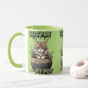Soft Browns Cozy Kat Cartoon Mok