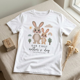 Soft Bunny Mom Baby First Mothers Day Art Style T-shirt