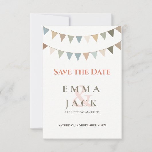 Soft bunting bruiloft save the date (Voorkant)