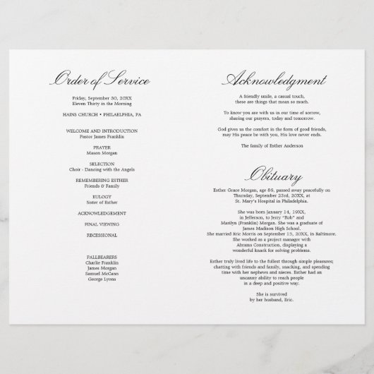 Soft Celebration of Life Funeral Folded Programme Flyer (Achterkant)