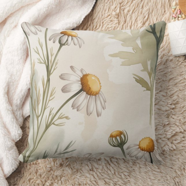 Soft Chamomile Meadow Watercolor Kussen (Deken)