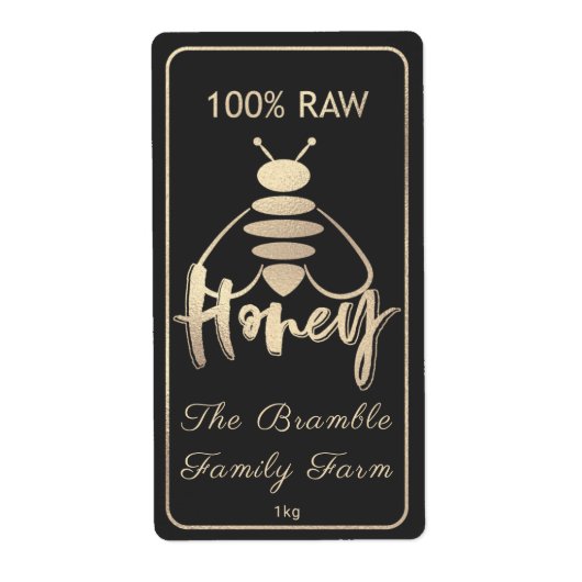 Soft Champagne Gold 100% Raw Honey Bee Label (Voorkant)