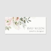 Soft Chic Blush Pink Peony Leafy Botanical Floral Naamplaatje (Voorkant)