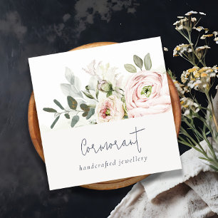 Soft Chic Blush Pink Peony Leafy Botanical Floral Vierkante Visitekaartje