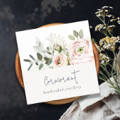 Soft Chic Blush Pink Peony Leafy Botanical Floral Vierkante Visitekaartje