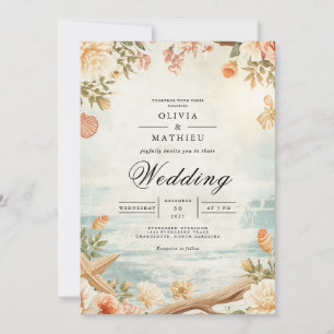 Soft Coastal Blossom Bloemen Huwelijk Kaart