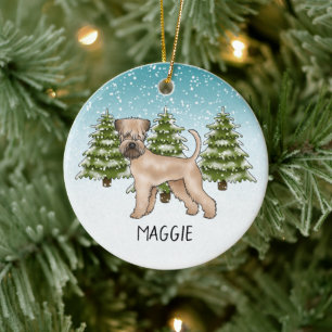 Soft-Coated Wheaten Terrier Besneeuwd Winterbos Keramisch Ornament