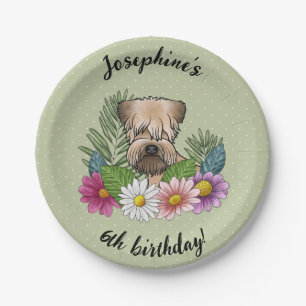 Soft-Coated Wheaten Terrier Bloemige Gelukkige Ver Papieren Bordje