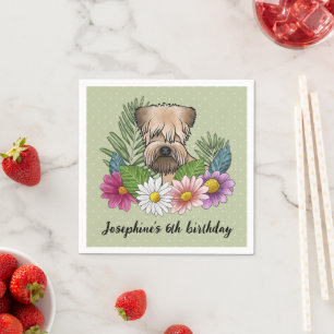 Soft-Coated Wheaten Terrier Met Bloemen Verjaardag Servet