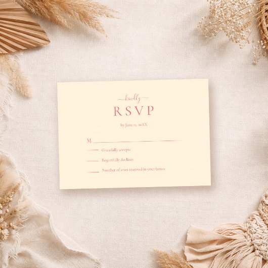 Soft Coral Modern Minimalist Wedding RSVP Card