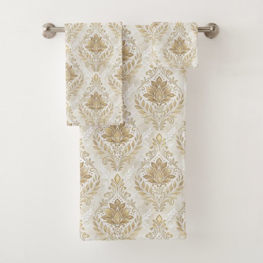 Soft Cream Towels Victorian Damask Bath Accent Bad Handdoek (Insitu)