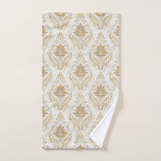 Soft Cream Towels Victorian Damask Bath Accent Bad Handdoek (Handdoek)
