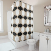 Soft Curves Pattern - Taupe, Black en White Douchegordijn (In situ)