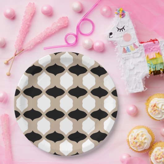 Soft Curves Pattern - Taupe, Black en White Papieren Bordje (Feest)