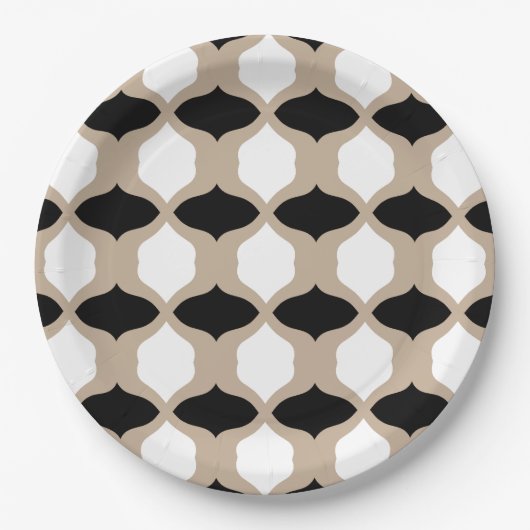 Soft Curves Pattern - Taupe, Black en White Papieren Bordje (Voorkant)