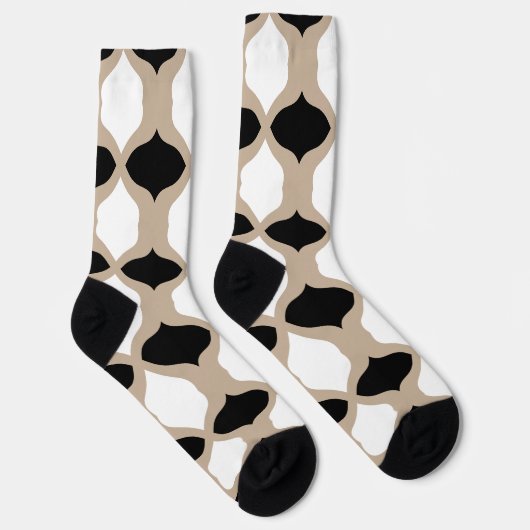 Soft Curves Pattern - Taupe, Black en White Sokken (Rechts)