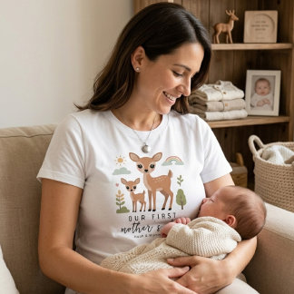 Soft Deer Mom Baby First Mothers Day Art Style T-shirt