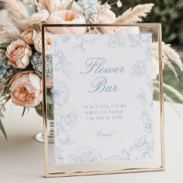 Soft Dusty Blue Chinoiserie Flower Bar Poster